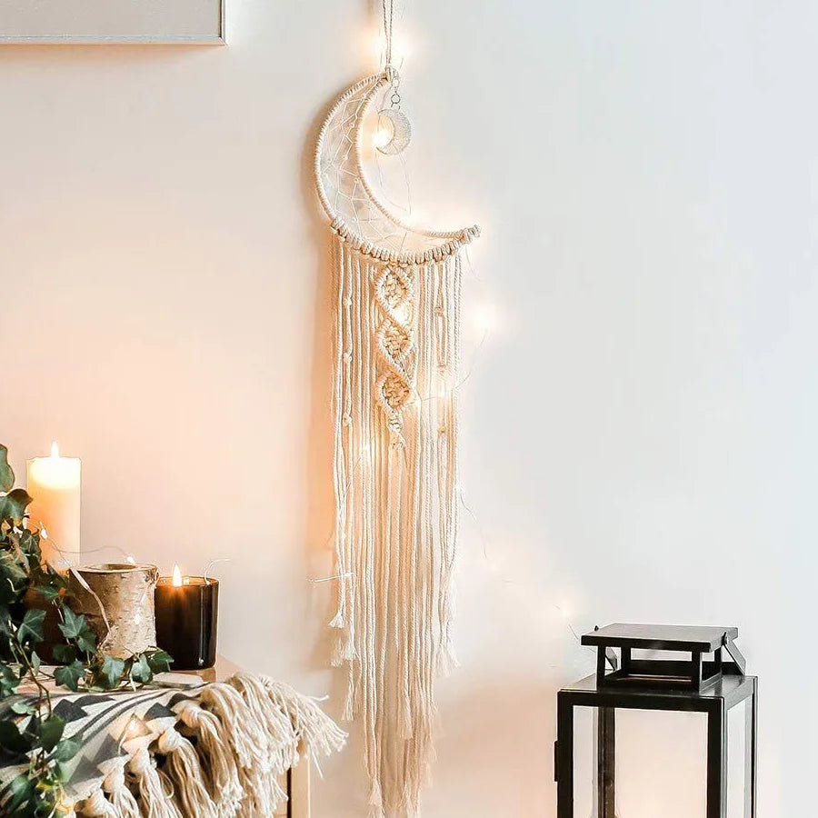 Macrame Moon Dream Catcher – Boho Wall Hanging for Decor item - VEESORA 