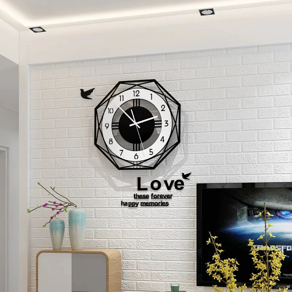 Modern Silent Acrylic Wall Clock | Stylish Geometric Design with Sticker for Living Room & Office Décor