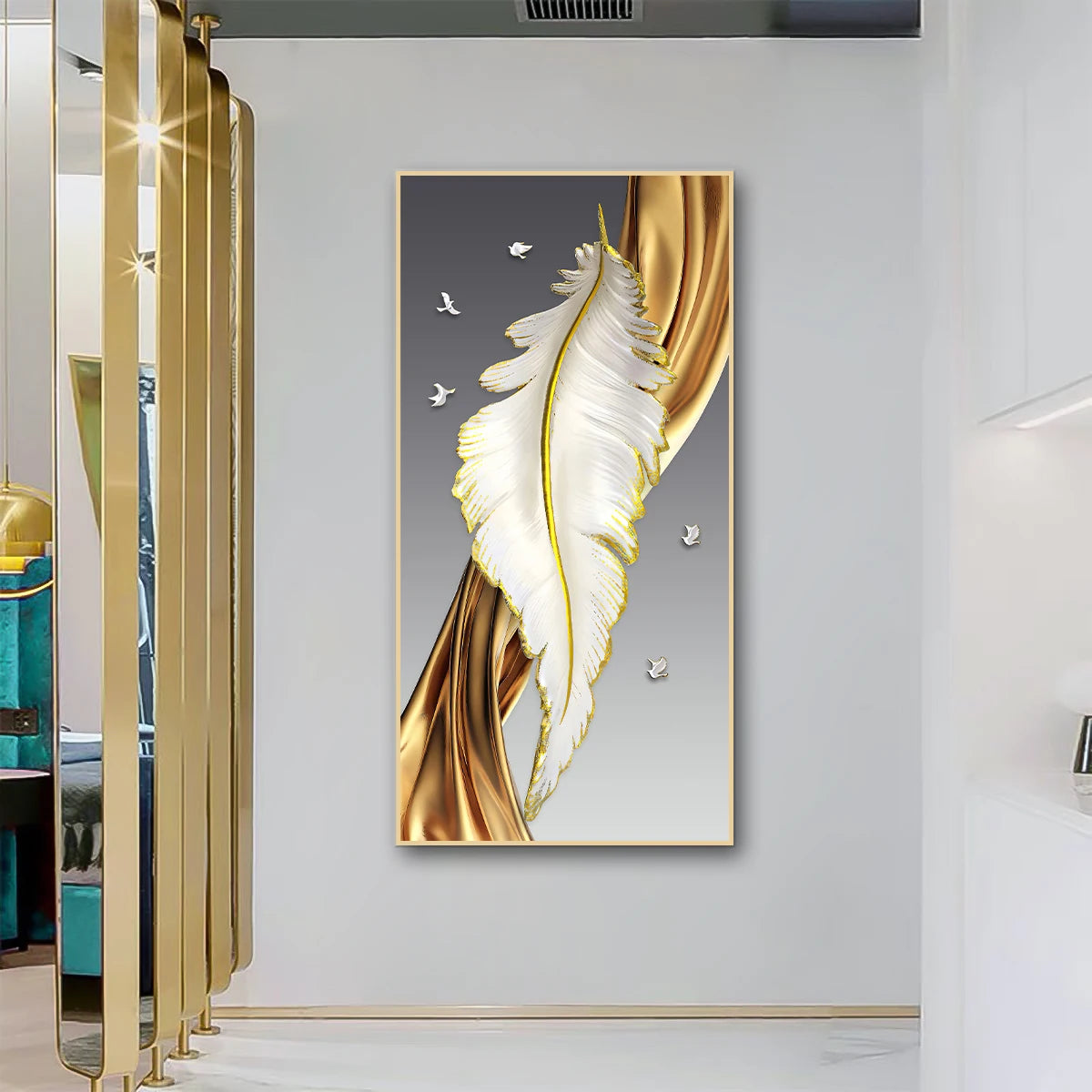 Luxury White Golden Feather Canvas - VEESORA 