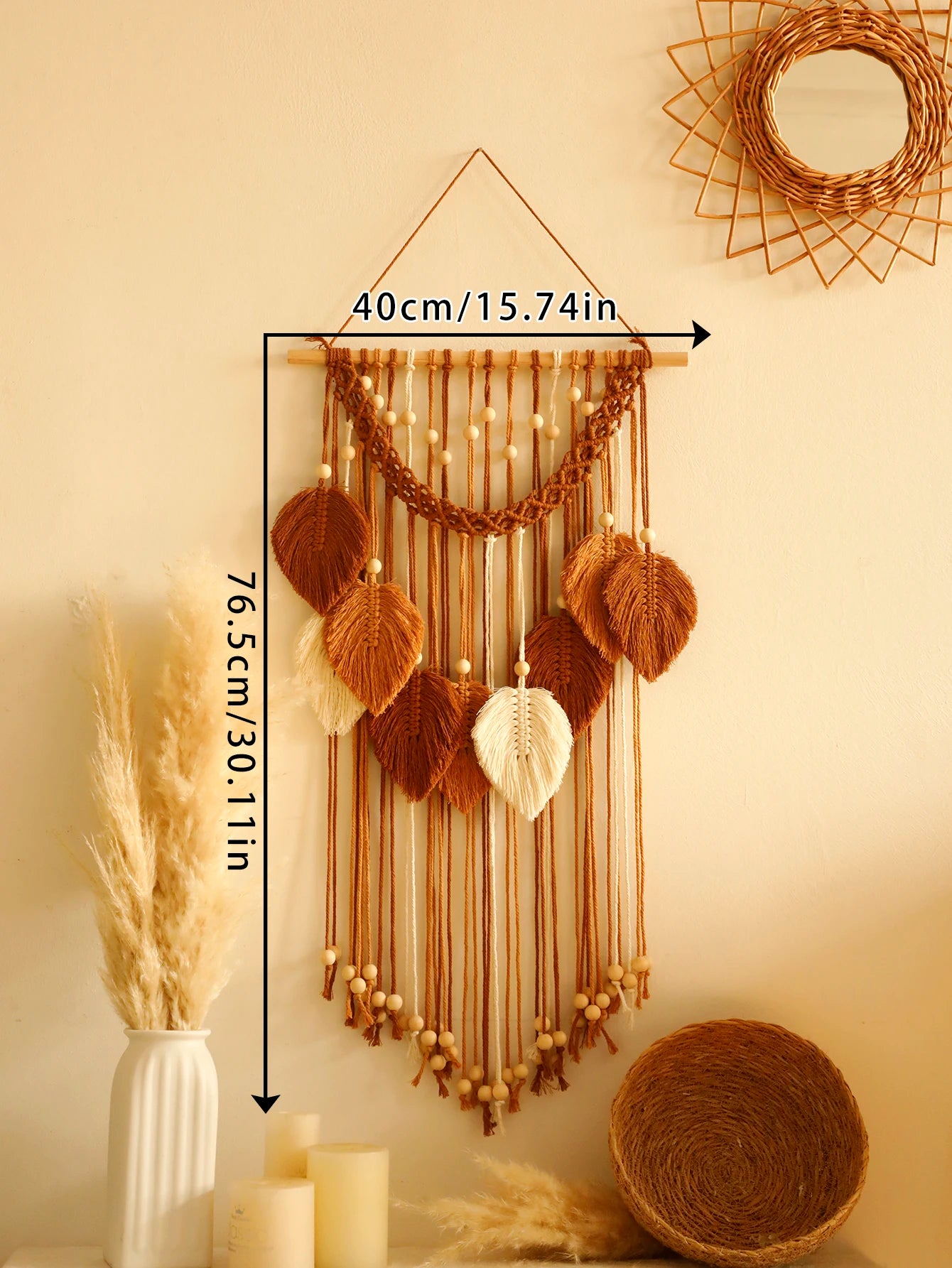 Handmade Boho Leaf Tapestry - Macrame Wall Hanging Decor