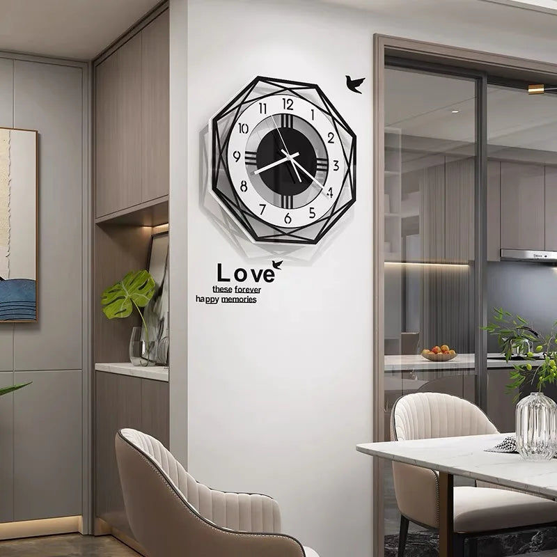 Modern Silent Acrylic Wall Clock | Stylish Geometric Design with Sticker for Living Room & Office Décor