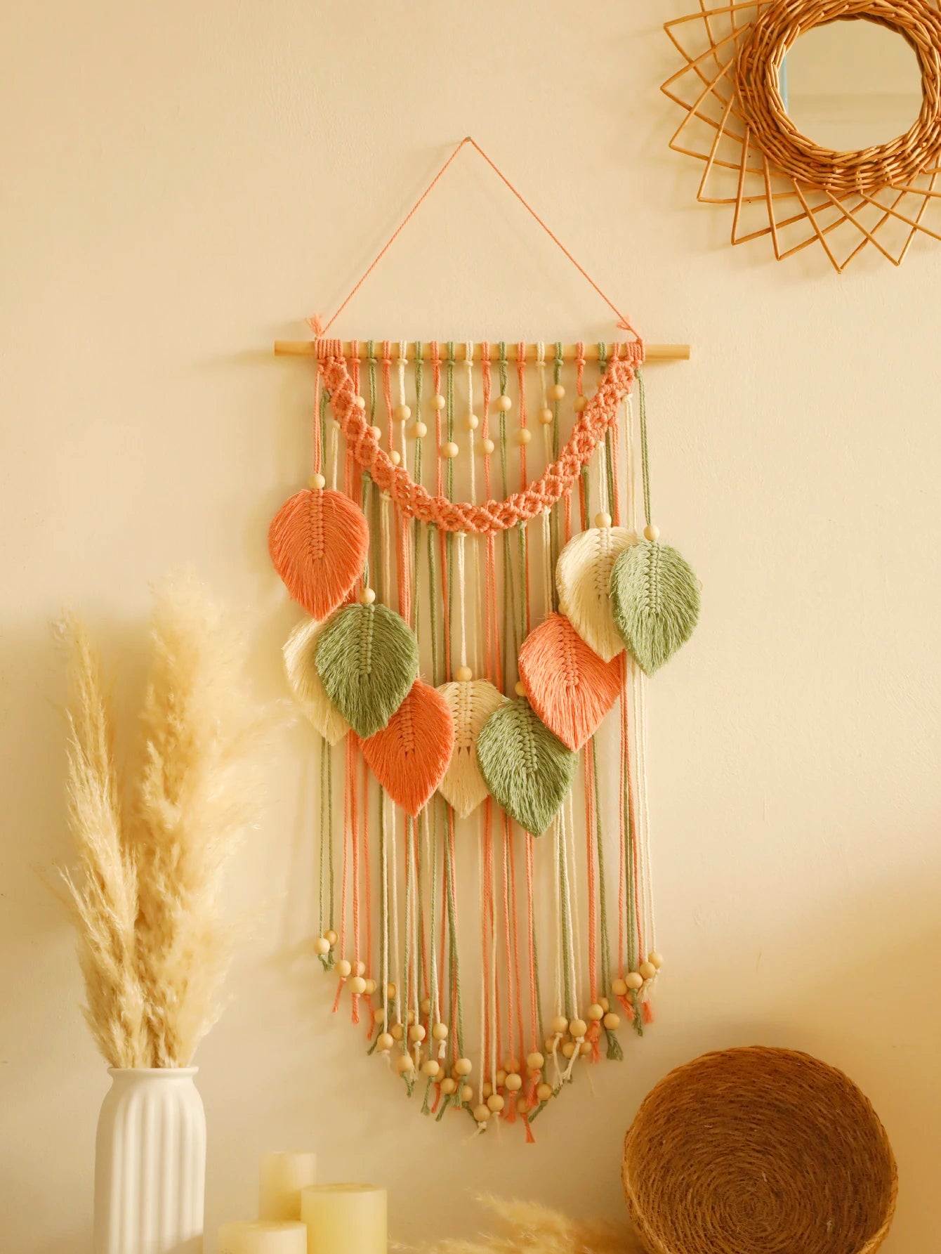 Handmade Boho Leaf Tapestry - Macrame Wall Hanging Decor