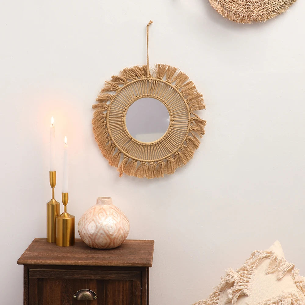 Round Wall Mirrors Room Decor Hand Woven