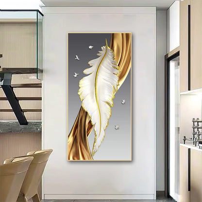 Luxury White Golden Feather Canvas - VEESORA 