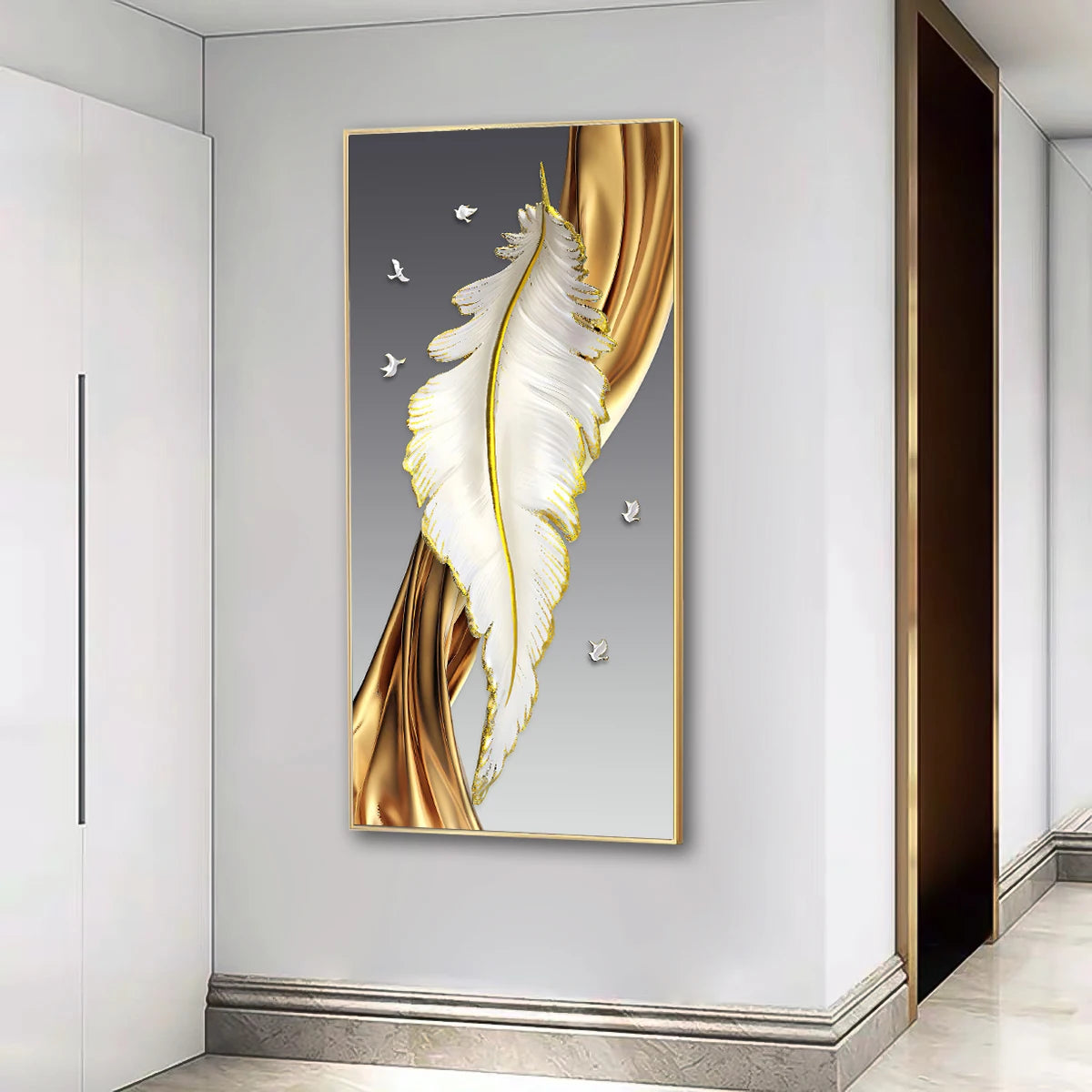 Luxury White Golden Feather Canvas - VEESORA 