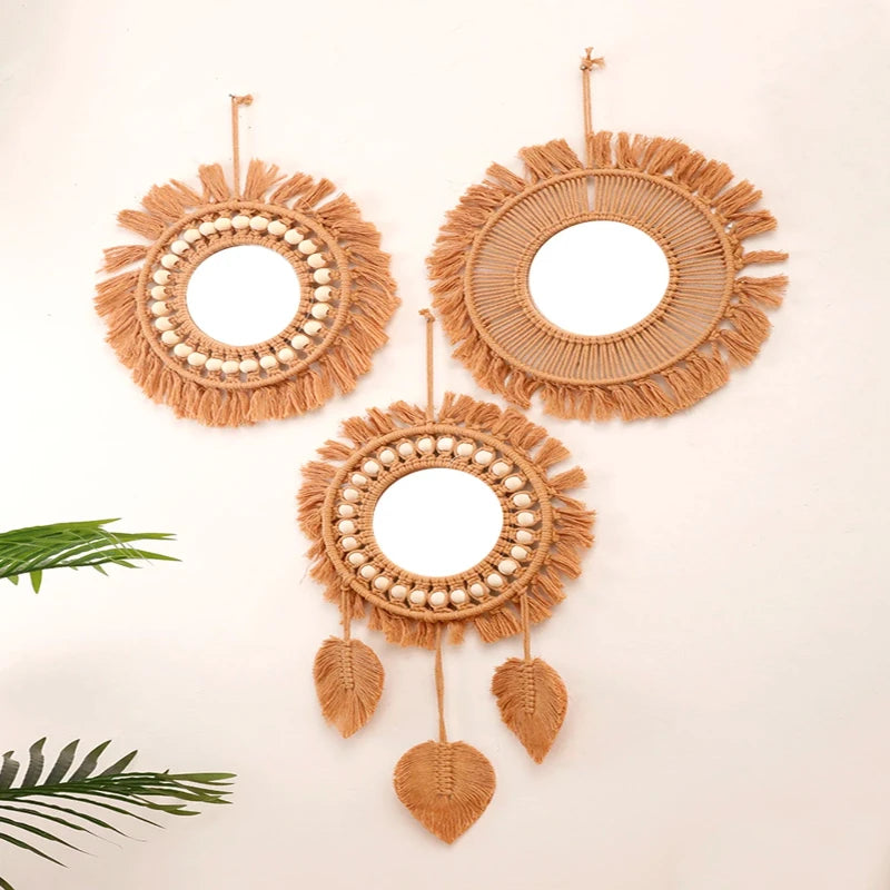 Round Wall Mirrors Room Decor Hand Woven