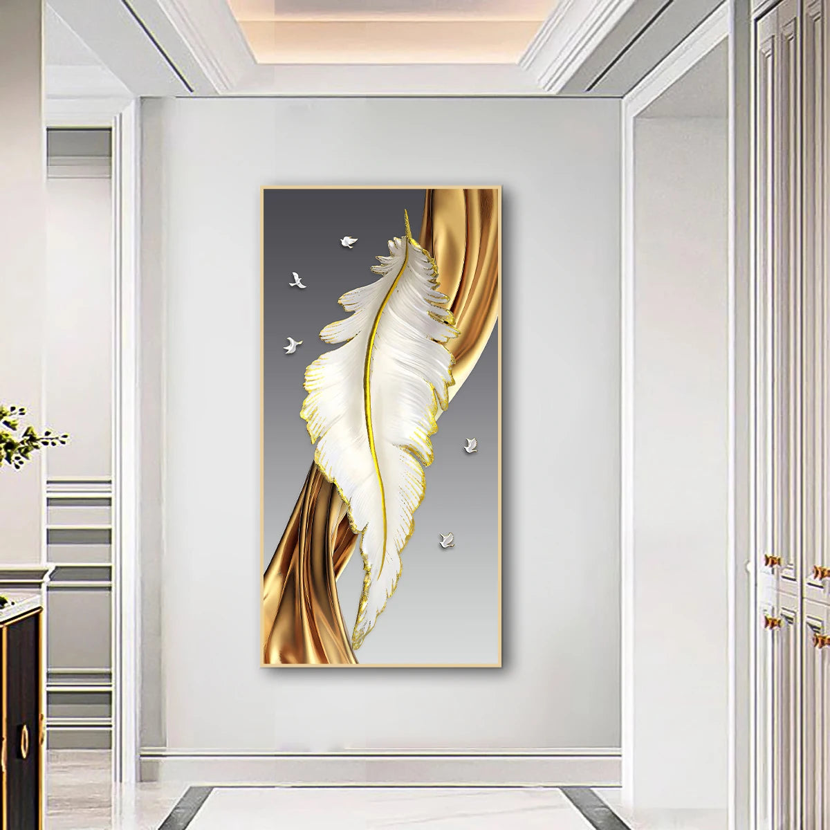 Luxury White Golden Feather Canvas - VEESORA 