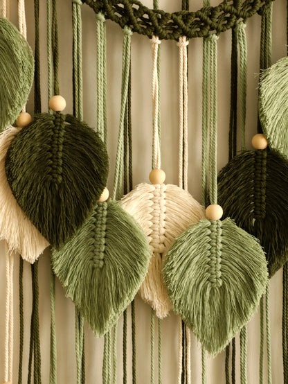 Handmade Boho Leaf Tapestry - Macrame Wall Hanging Decor