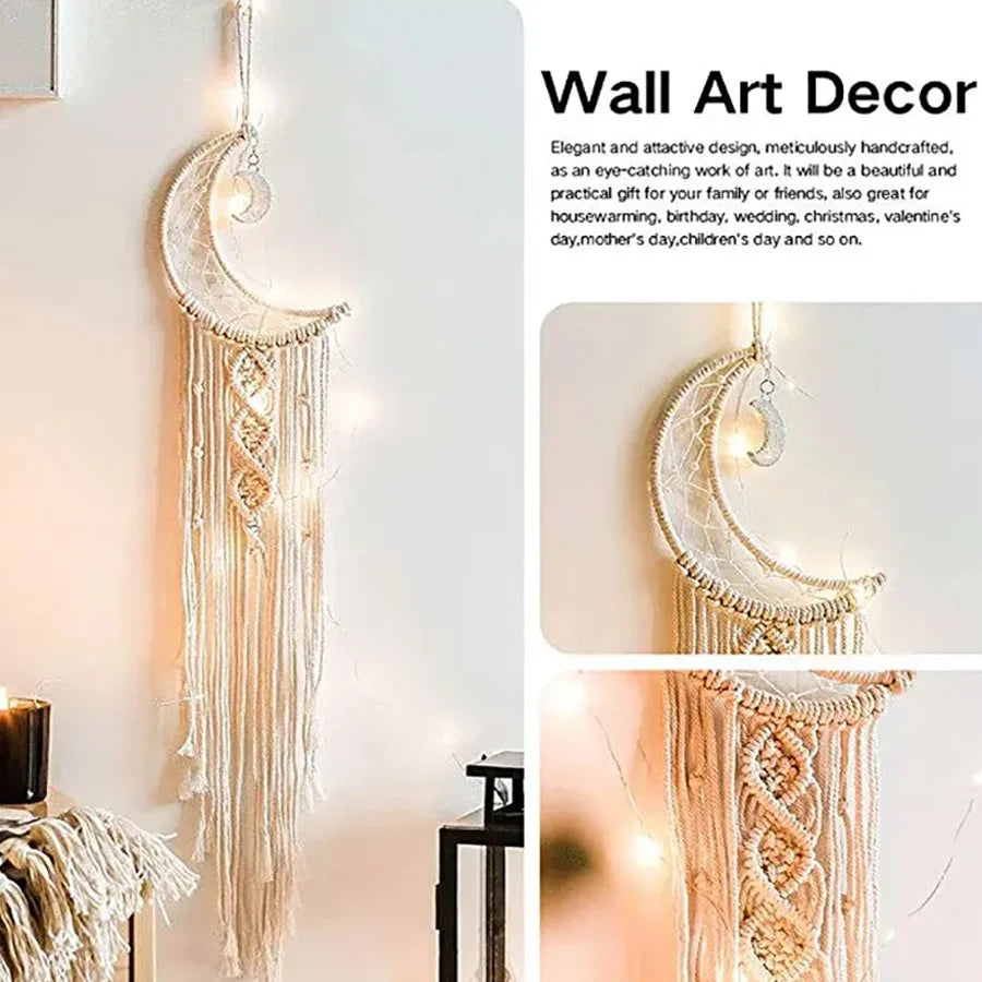 Macrame Moon Dream Catcher – Boho Wall Hanging for Decor item - VEESORA 