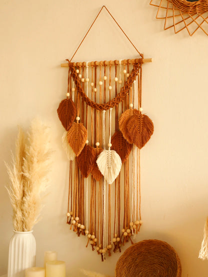 Handmade Boho Leaf Tapestry - Macrame Wall Hanging Decor