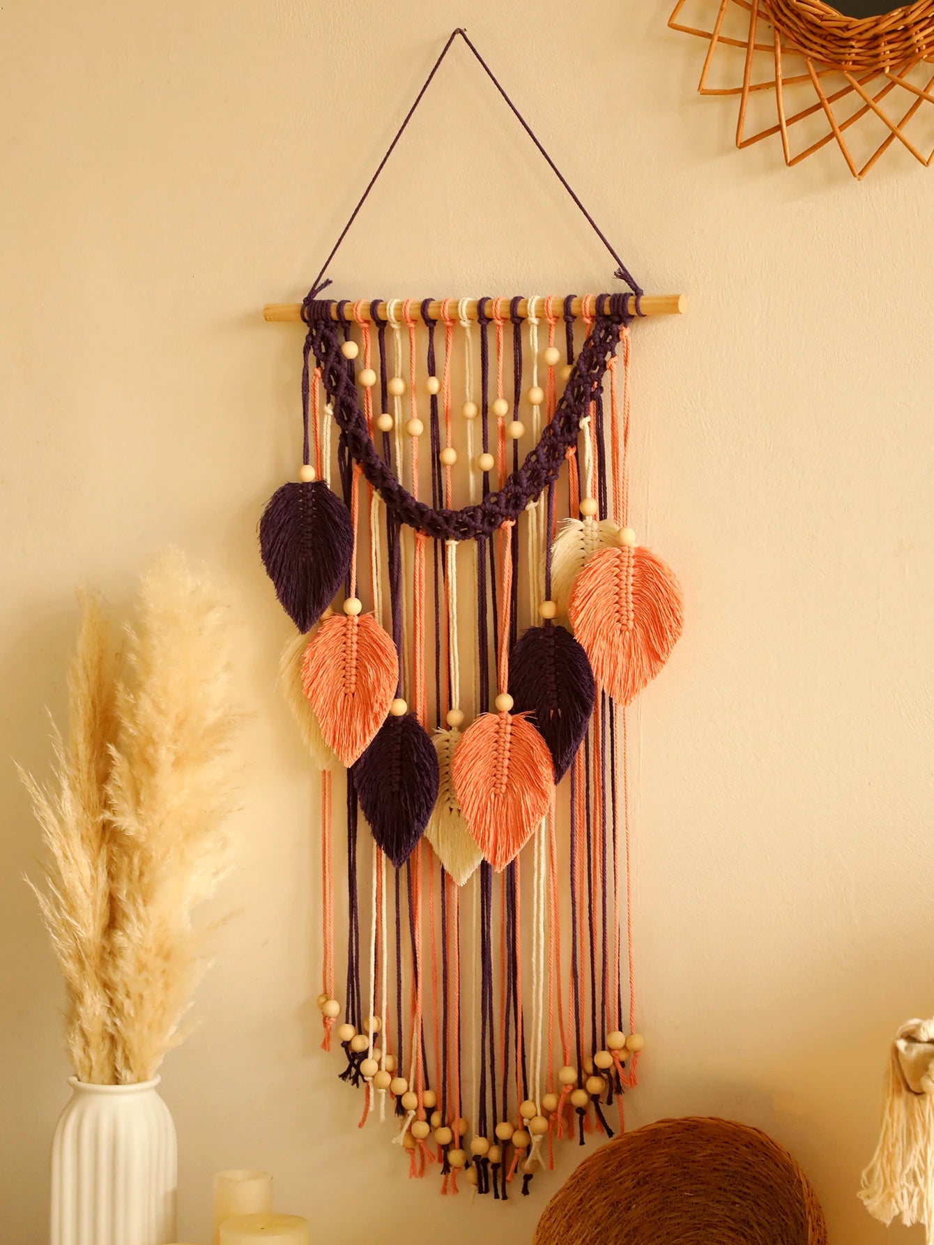 Handmade Boho Leaf Tapestry - Macrame Wall Hanging Decor